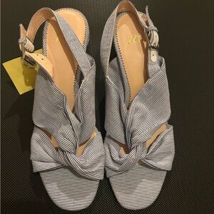 Jcrew Seersucker Striped Women's Sandals with silver glitter block heel